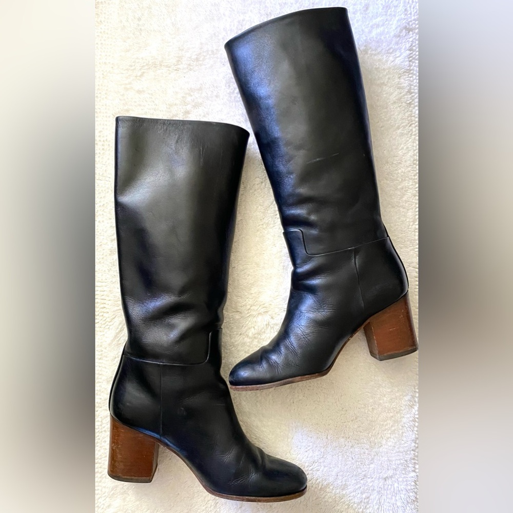 Celine Phoebe Philo Black Leather Tall Boots Size 37.5 7 7.5